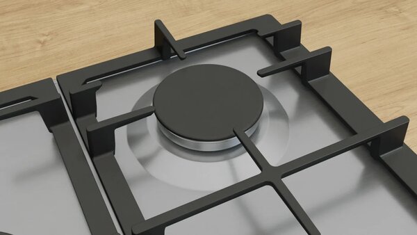 Bosch Piano Cottura 5 Fuochi a Gas 75 cm (1 Bruciatore Wok) in Ghisa colore Acciaio Inox - PCQ7A5I95 Serie 6