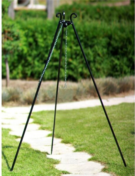 Tripode in Acciaio Naturale da 180 cm per Barbecue, Pieghevole e Rivestito in Polvere - Alta Qualit� Artigianale Europea