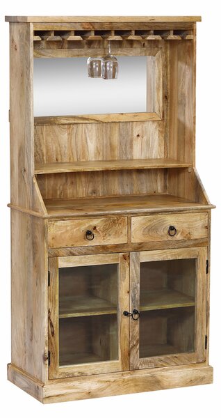 STILLER - mobile in legno di mango con 2 ante, 2 cassetti e porta bicchieri