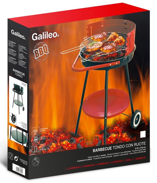 Barbecue a Carbone Carbonella Tondo Ø50 cm con Ruote Soriani Sun-day Rosso