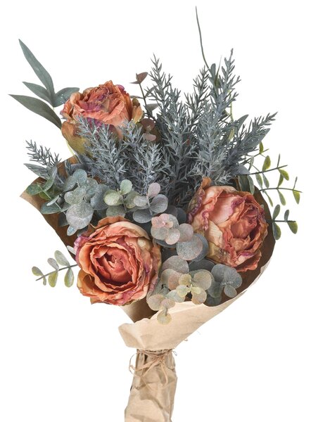Set 4 Bouquet Artificiale Romantico con Rose Altezza 30 cm Arancio