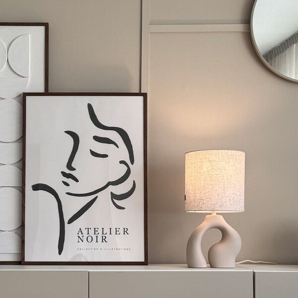 Lampada da tavolo Japandi beige con paralume in lino - Dahlia