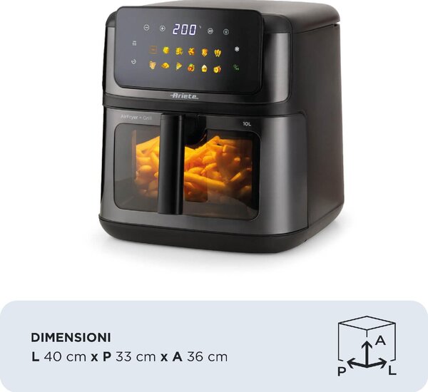 Ariete Friggitrice ad Aria 10 Litri Potenza 2100 Watt con Doppia Resistenza e 14 Programmi colore Nero - 00C464211AR0