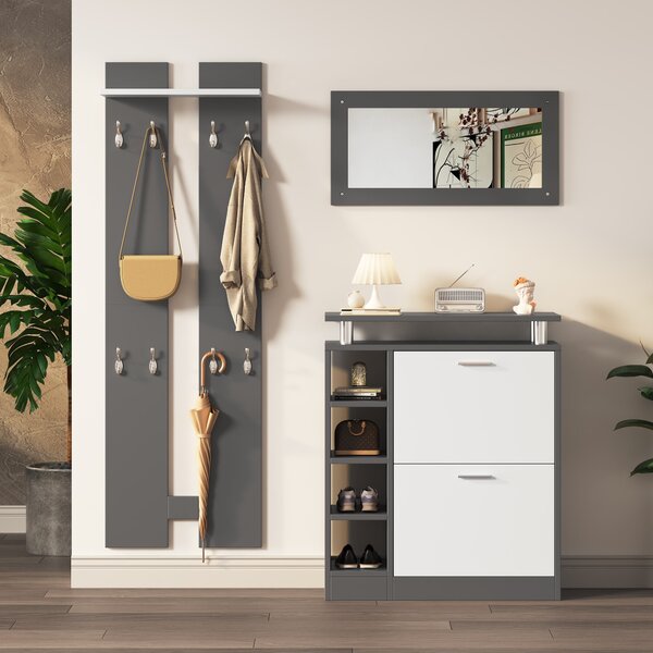 Appendiabiti Con Specchio 100x40x180 Cm – 5 Ganci, Armadi E Scaffali, Bianco