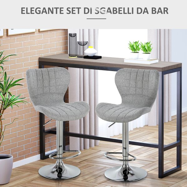 HOMCOM Set 2 Sgabelli Moderno da Bar con Schienale e Poggiapiedi, Altezza Regolabile, Telaio in metallo, tessuto in Tessuto, Grigio|Aosom Italy