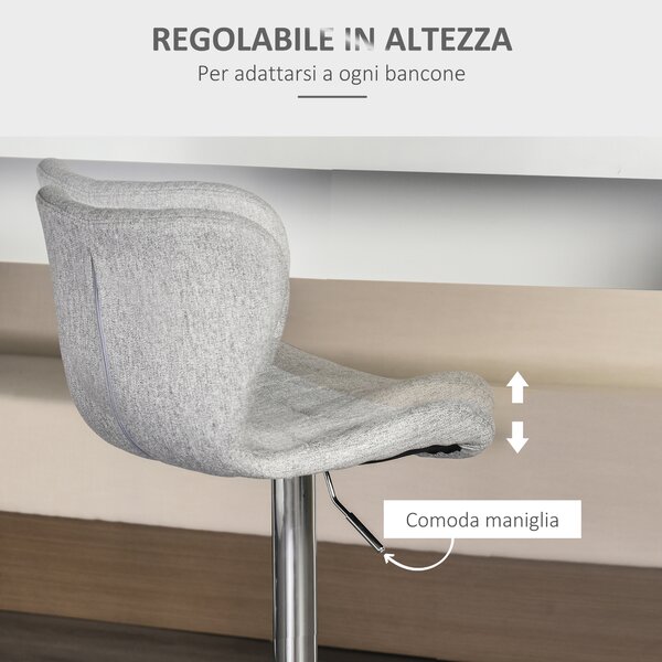 HOMCOM Set 2 Sgabelli Moderno da Bar con Schienale e Poggiapiedi, Altezza Regolabile, Telaio in metallo, tessuto in Tessuto, Grigio|Aosom Italy