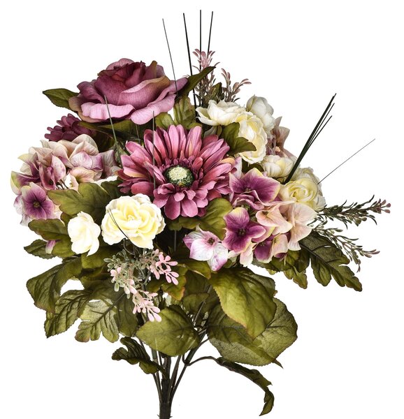 Set 2 Bouquet Artificiale di Ortensie con Rose Altezza 34 cm Viola