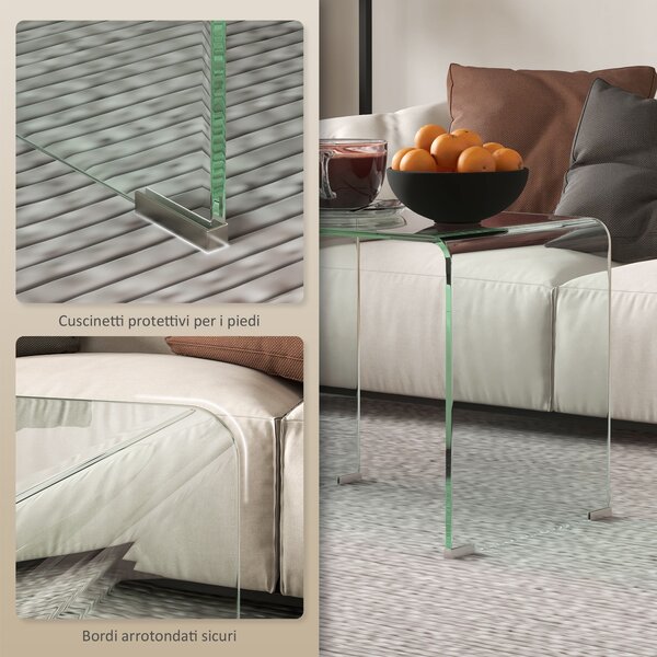 HOMCOM Tavolino in Vetro Temperato Moderno da Salotto con Design Monoblocco, 50x40x45 cm, Trasparente