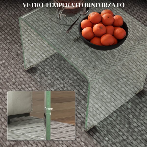 HOMCOM Tavolino in Vetro Temperato Moderno da Salotto con Design Monoblocco, 50x40x45 cm, Trasparente