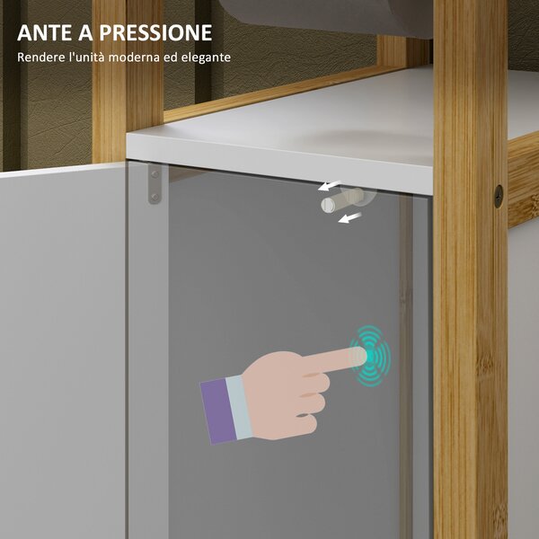 HOMCOM Mobile Bagno Salvaspazio con Porta Carta Igienica, Armadietto e Ripiano in Bambù, 20x33x80cm, Bianco