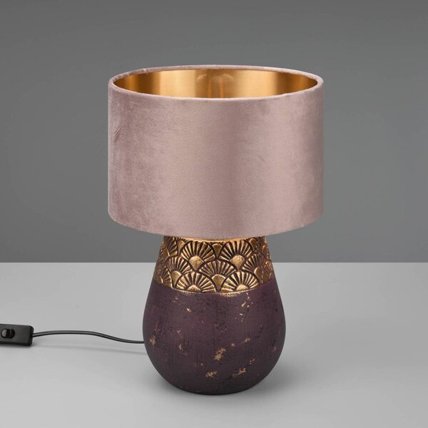 Reality Leuchten Lampada da tavolo Kiran, Ø 26cm, ceramica, marrone