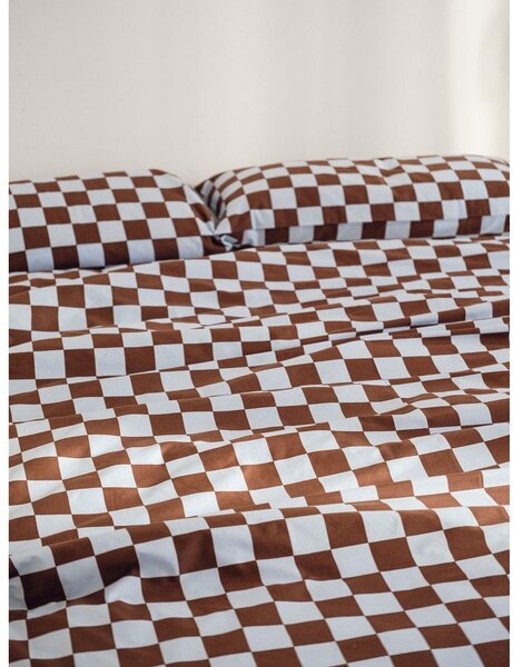 Copripiumino azzurro/marrone in raso di cotone per letto singolo 140x200 cm Plu – noo.ma