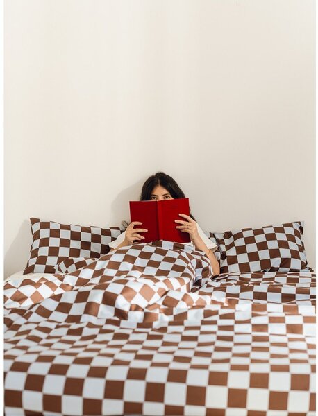Copripiumino azzurro/marrone in raso di cotone per letto singolo 140x200 cm Plu – noo.ma
