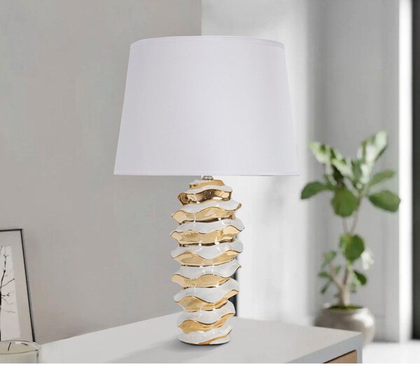Lampada da tavolo bianca/dorata in ceramica con paralume in tessuto (altezza totale 53 cm) Glam Space – Mauro Ferretti