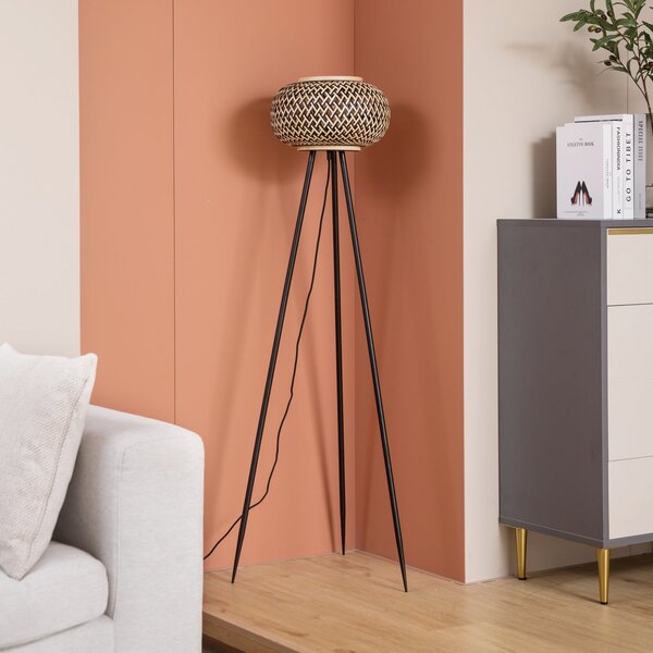 Lampada da terra Lindby, Nerys, Legno, Soggiorno, Legno