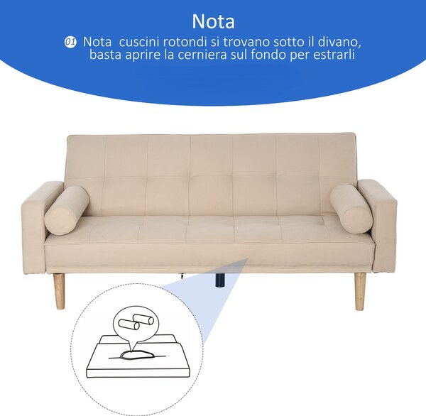 DecHome Divano Letto 3 Posti Moderno in Tessuto Dimensioni 186x84x85 cm colore Beige