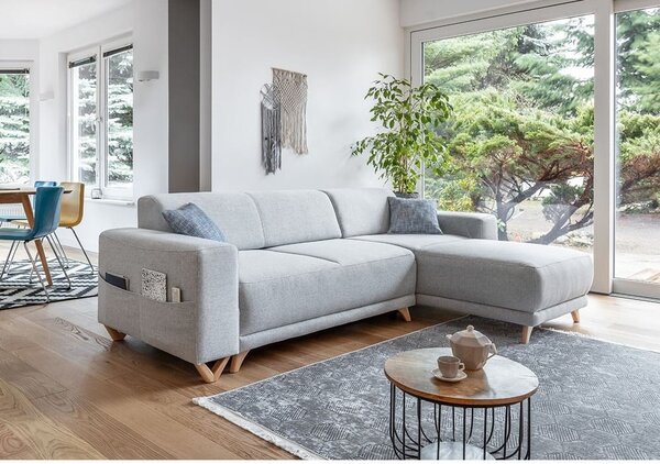 Divano angolare grigio chiaro allungabile e con contenitore Classy Sophie – Miuform
