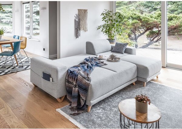 Divano angolare grigio chiaro allungabile e con contenitore Classy Sophie – Miuform