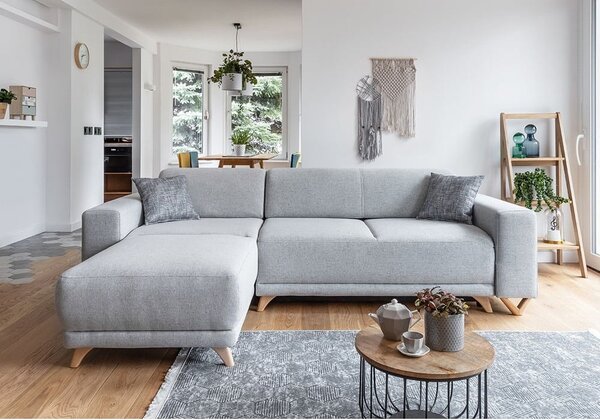 Divano angolare grigio chiaro allungabile e con contenitore Classy Sophie – Miuform