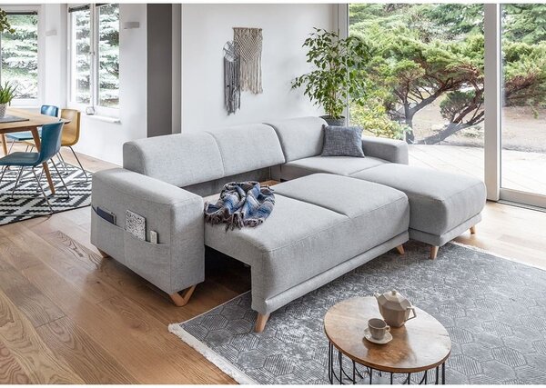 Divano angolare grigio chiaro allungabile e con contenitore Classy Sophie – Miuform