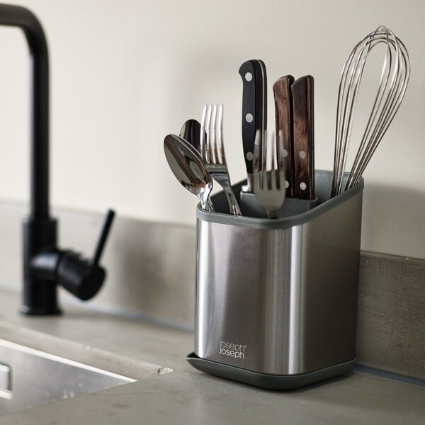 Scolapiatti per posate color argento lucido in acciaio inox 11x11,5 cm Duo Steel – Joseph Joseph