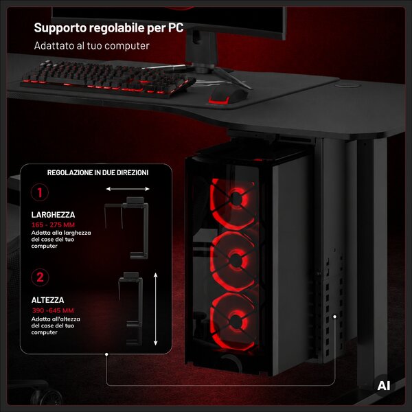 Supporto per PC sotto la scrivania, sospeso, per setup da gaming, nero: Diablo PC Holder
