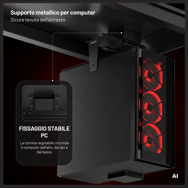 Supporto per PC sotto la scrivania, sospeso, per setup da gaming, nero: Diablo PC Holder