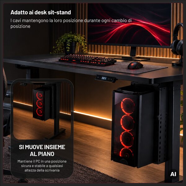 Supporto per PC sotto la scrivania, sospeso, per setup da gaming, nero: Diablo PC Holder