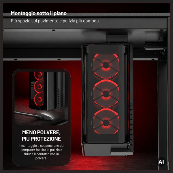 Supporto per PC sotto la scrivania, sospeso, per setup da gaming, nero: Diablo PC Holder