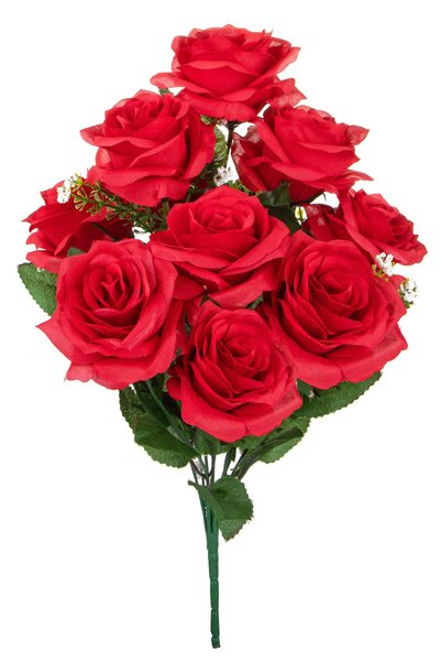 Set 4 Bouquet Artificiale con 9 Rose Altezza 43,5 cm Rosso