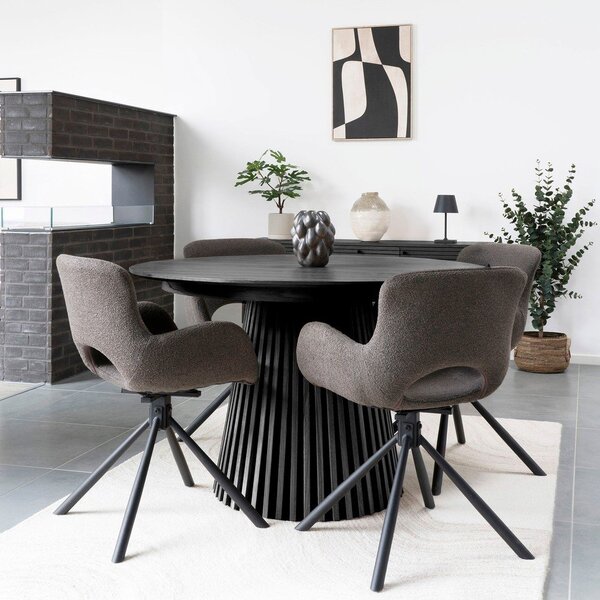 Tavolo da pranzo rotondo con piano effetto rovere allungabile con estensione ø 120 cm Osaka – House Nordic