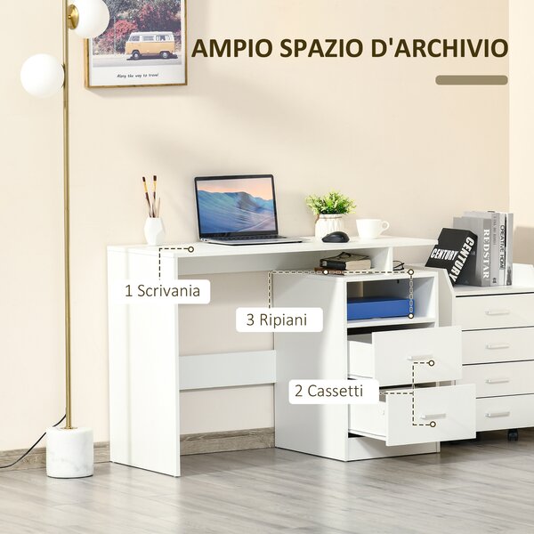 HOMCOM Scrivania PC per Camera o Ufficio, Scrivania per Computer Salvaspazio in Legno, 108x48x76cm, Bianco|Aosom