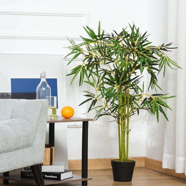 Outsunny Bambù Artificiale in Vaso, Pianta Finta Elegante per Decorazione Interno/Esterno, 120cm - Verde|Aosom