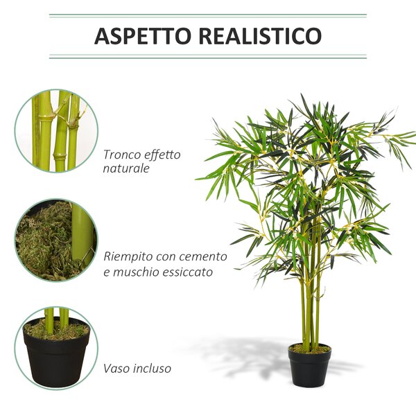 Outsunny Bambù Artificiale in Vaso, Pianta Finta Elegante per Decorazione Interno/Esterno, 120cm - Verde|Aosom