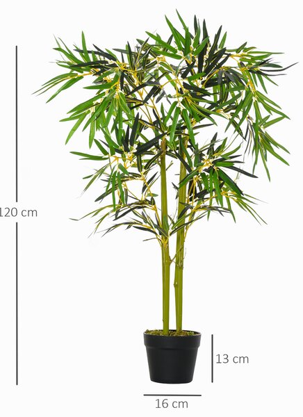 Outsunny Bambù Artificiale in Vaso, Pianta Finta Elegante per Decorazione Interno/Esterno, 120cm - Verde|Aosom