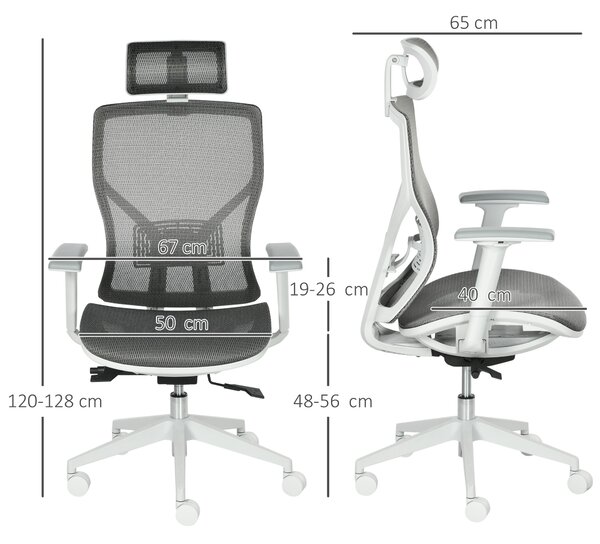 Vinsetto Sedia Ergonomica da Ufficio Girevole con Poggiatesta e Braccioli Regolabili, Inclinazione e Altezza Regolabile, Grigio | Aosom