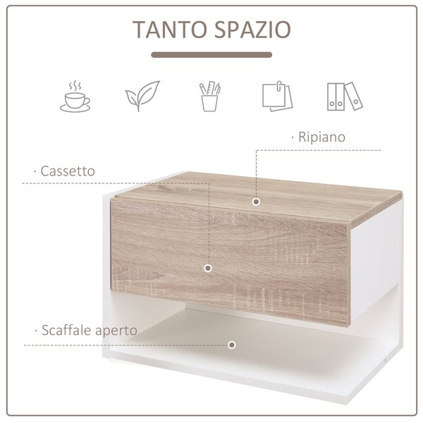 HOMCOM Set di 2 Comodini Sospesi a Parete con Cassetto e Mensola, Arredamento Moderno Camera da Letto, Bianco e Rovere|Aosom