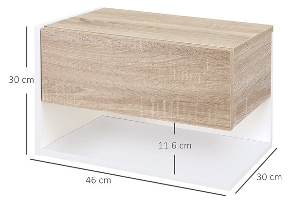 HOMCOM Set di 2 Comodini Sospesi a Parete con Cassetto e Mensola, Arredamento Moderno Camera da Letto, Bianco e Rovere|Aosom