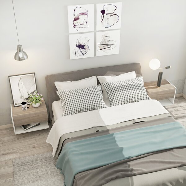 HOMCOM Set di 2 Comodini Sospesi a Parete con Cassetto e Mensola, Arredamento Moderno Camera da Letto, Bianco e Rovere|Aosom
