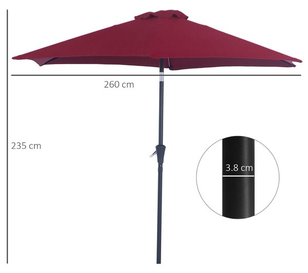 Outsunny Ombrellone da Giardino Rosso Scuro, Inclinabile con Apertura a Manovella, Grande Copertura Ø2.7x2.35m per Esterno|Aosom