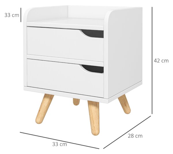 HOMCOM Comodino con 2 cassetti gambe mobiletto cucina in pino mobile per camera da letto soggiorno bianco 33 x 28 x 42cm| Aosom Italy