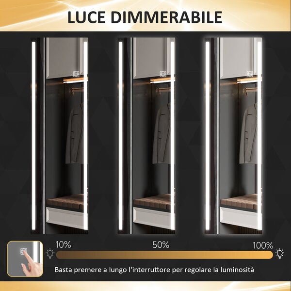 HOMCOM Specchio da Parete Rettangolare con Luci LED Regolabili e Interruttore Touch, 40x120cm|Aosom