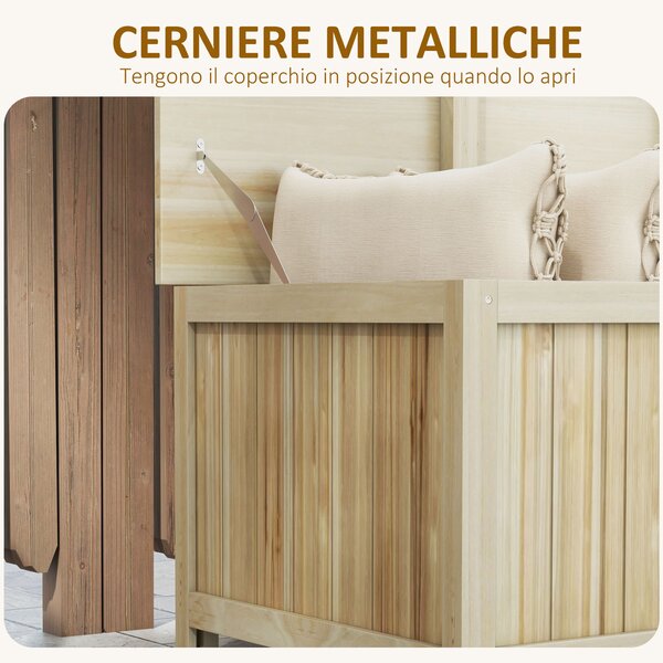 Outsunny Panca Contenitore da Giardino da 172L in Legno di Abete, 120x55x45cm, Colore Legno|Aosom
