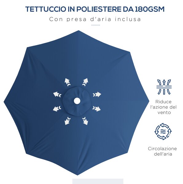 Outsunny Ombrellone da Giardino ad Altezza Regolabile in Metallo e Poliestere, Ø292x242 cm, Blu Scuro|Aosom