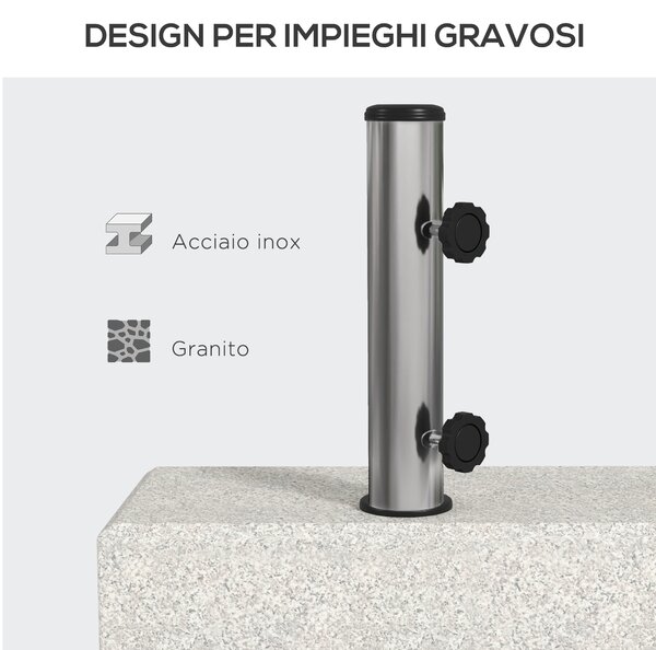 Outsunny Base per Ombrellone da Giardino 25kg per Pali da Ø32mm, Ø38mm e Ø48mm, in Granito e Acciaio Inox, 45x22.5x40 cm, Grigia|Aosom