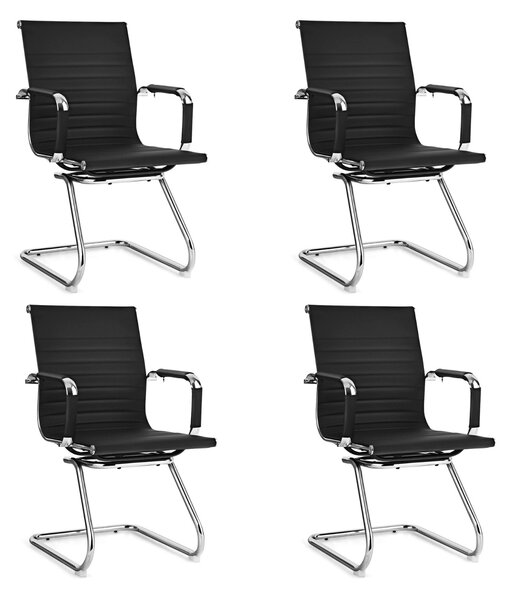 Costway Set di 4 sedie da ufficio moderne in pelle PU, Sedie ergonomiche con braccioli per sala conferenze Nero