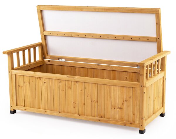 Costway 2 in 1 panchina con contenitore da giardino in legno di abete con braccioli, Baule da esterno a 2 posti fodera impermeabile per terrazzo e cortile