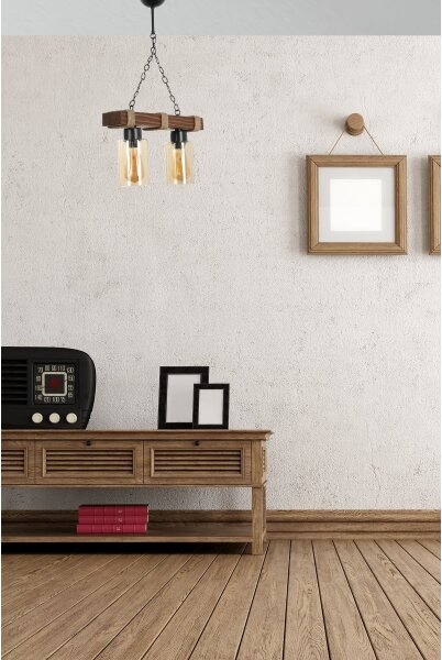 Lampadario a sospensione con catena JASMIN 2xE27/40W/230V marrone/beige