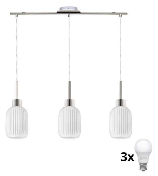 Lampadario a sospensione LED su cavo HARMA 3xE27/60W/230V cromo opaco/bianco