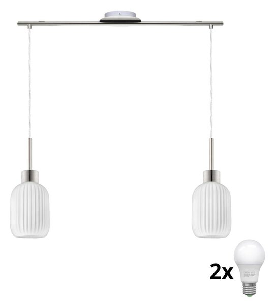 Lampadario LED sospeso su cavo HARMA 2xE27/60W/230V, cromo opaco/bianco